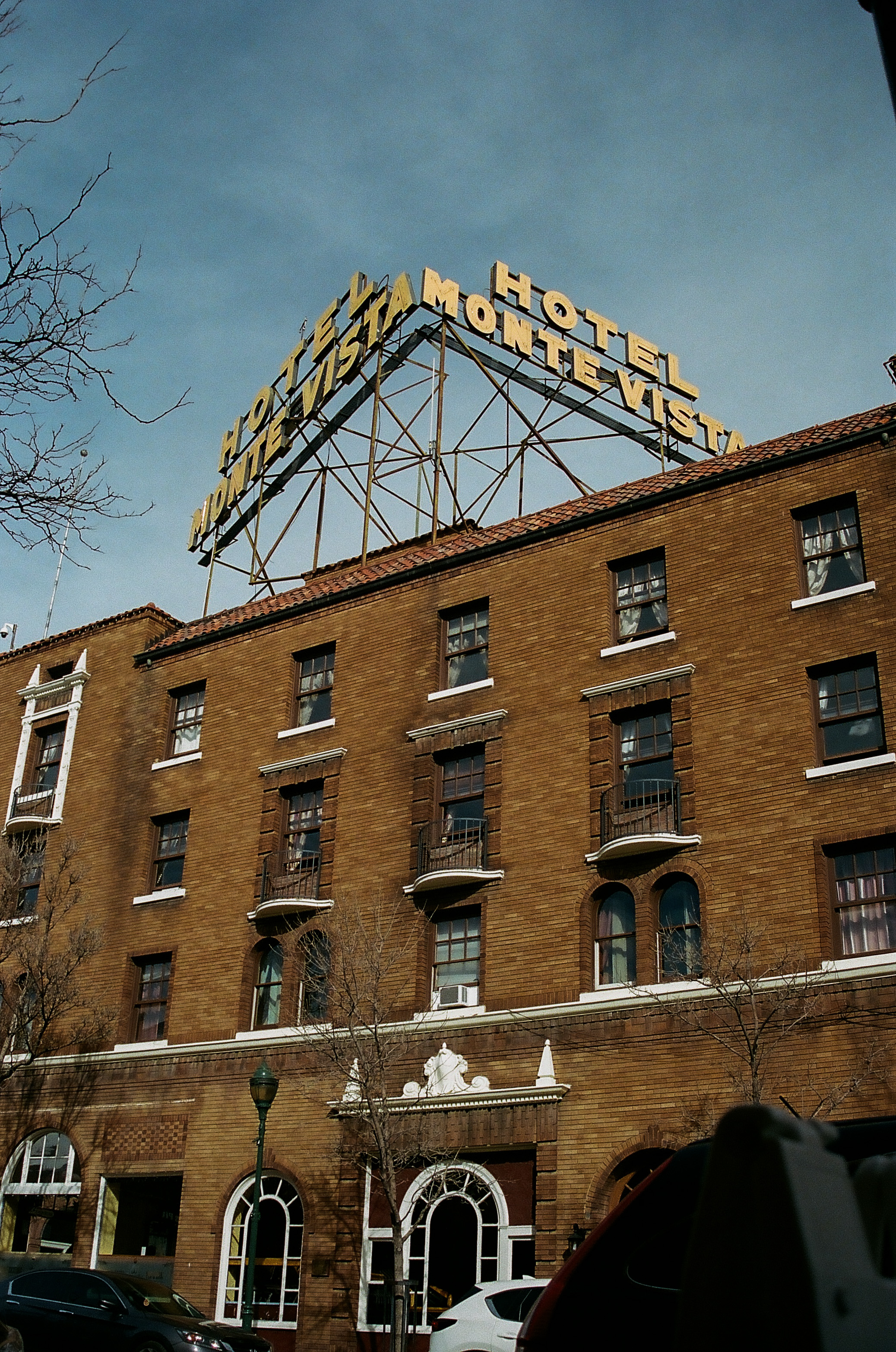 Streetview of the Hotel Monte Vista in Flagstaff, Arizona.