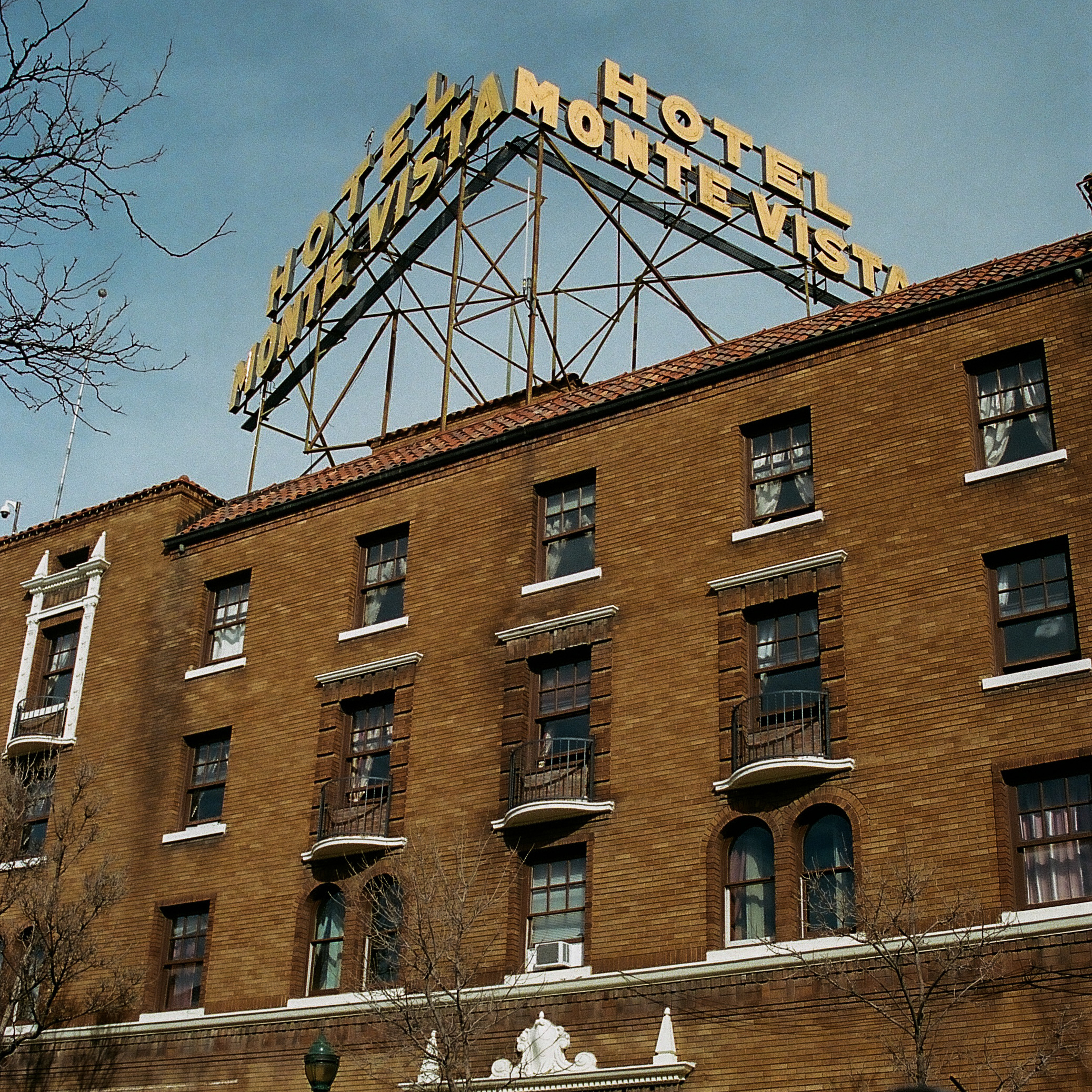 Streetview of the Hotel Monte Vista in Flagstaff, Arizona.