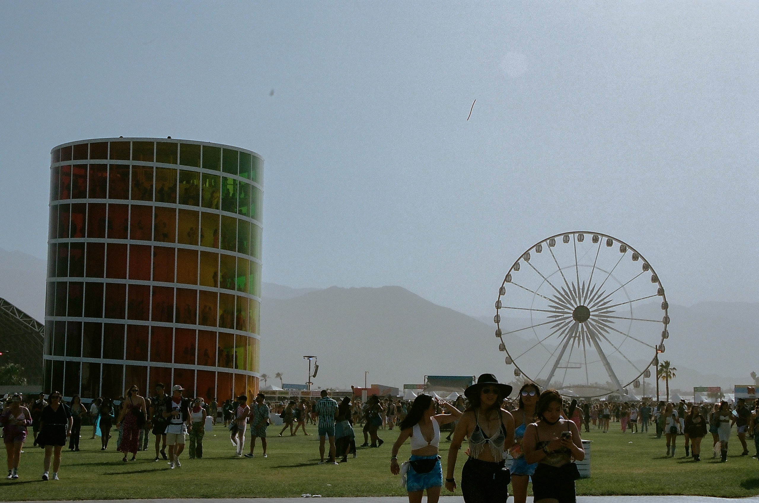 The iconic ferris wheel and rainbow spiral tower, Spectra, at Coachella Valley Music and Arts Festival 2022.