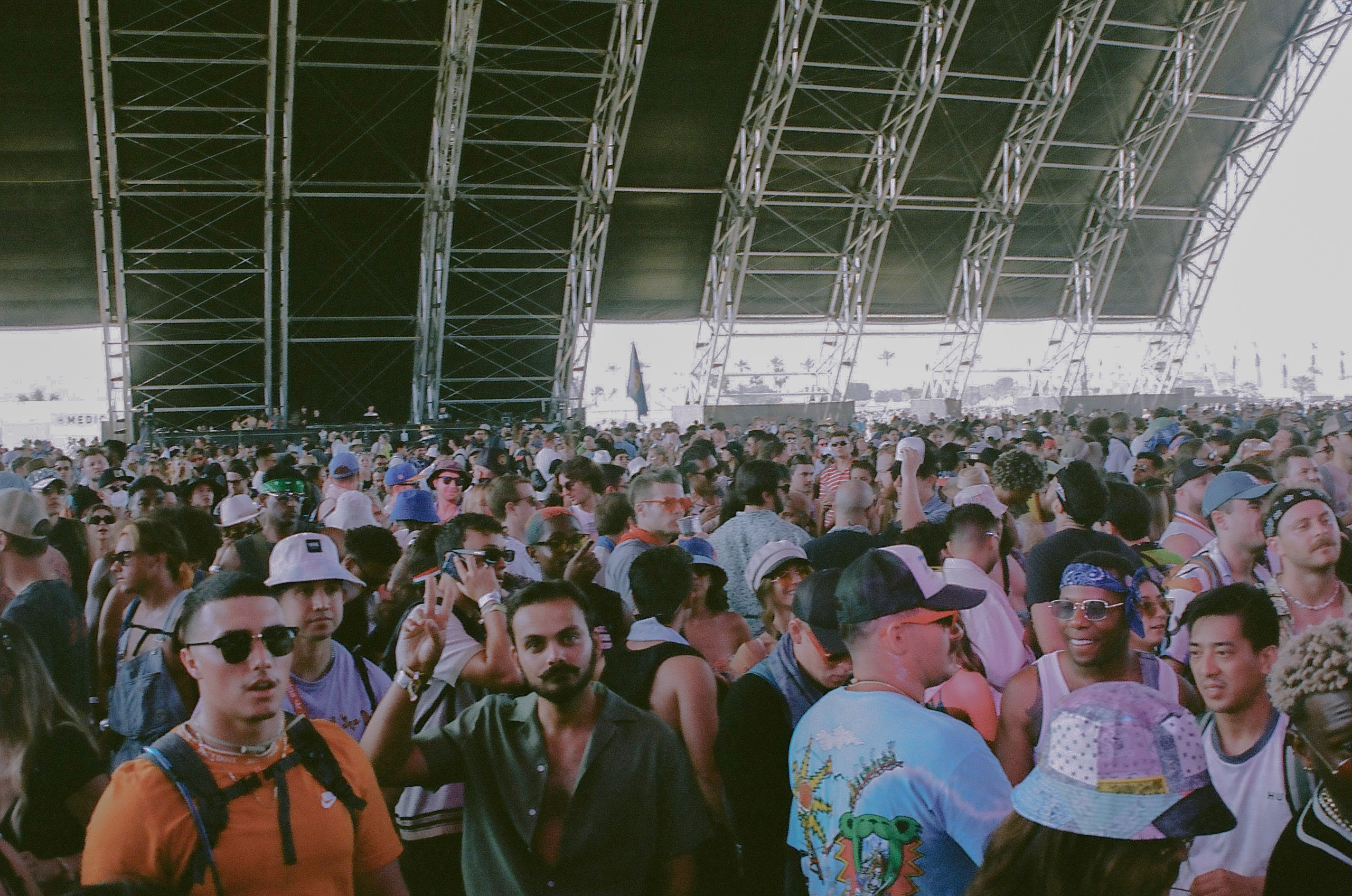 A crowd gathers at the Sahara Tent to watch Channel Tres perform on Day 3 of Coachella Valley Music and Arts Festival 2022.